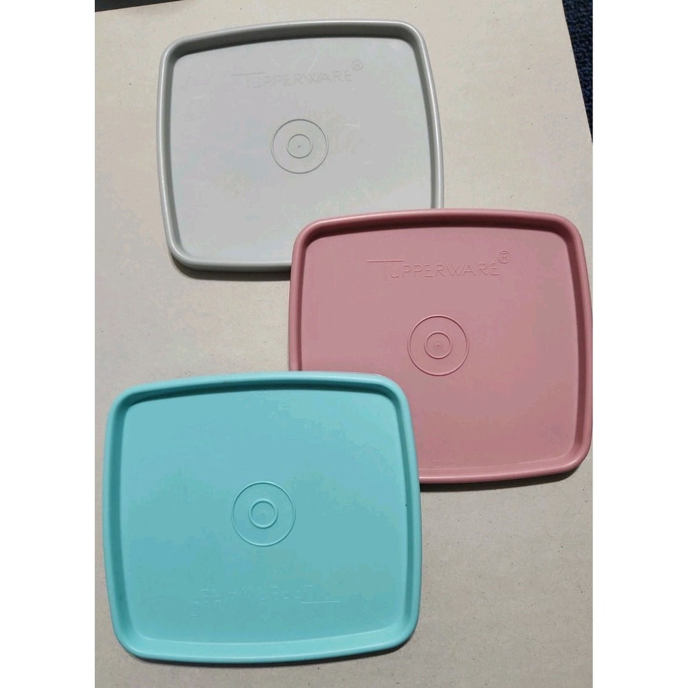 Vintage Tupperware Pastel Square Storage Containers Set of 3 Lids Made in USA - Picture 5 of 15